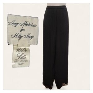 Vintage Holly Harp Amy Michelson Black 100% Sheer Silk Overlay Wide Leg Pants XL